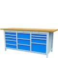 Kastenwerkbänke Premium-Linie, Schubladen, RAL 7035 Lichtgrau / RAL 5012 Lichtblau, Holz, 15-45598