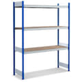 Shelving with extra large chipboard shelves, blue, 13484