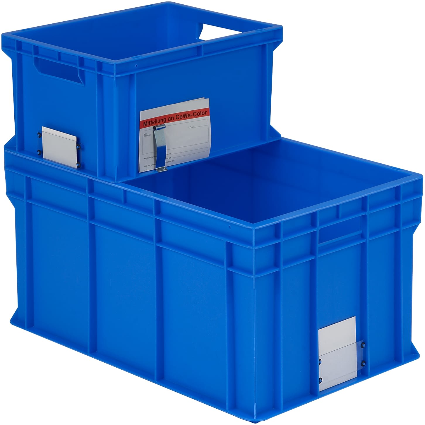 Cajas apilables BN Norma Europea, con paredes cerradas, asas abiertas, azul, 7139