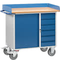 Mobile workshop benches, 400 kg, upstand, blue, beech finish, 43099