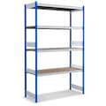 Rayonnages à tablettes grande largeur en bois aggloméré, bleu, 13496