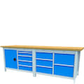 Kastenwerkbänke Premium-Linie, Flügeltüren, Schubladen, RAL 7035 Lichtgrau / RAL 5012 Lichtblau, Holz, 15-45599