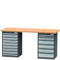 Établis "Classic Line", tiroirs, corps en gris anthracite RAL 7016, façades en gris clair RAL 7035, bois, 15-45586