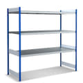 Rayonnages à tablettes grande largeur avec platelage métallique, bleu, 16445