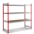 Rayonnages à tablettes grande largeur en bois aggloméré, rouge, 13509