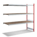 Rayonnages à tablettes grande largeur en bois aggloméré, rouge, 13545