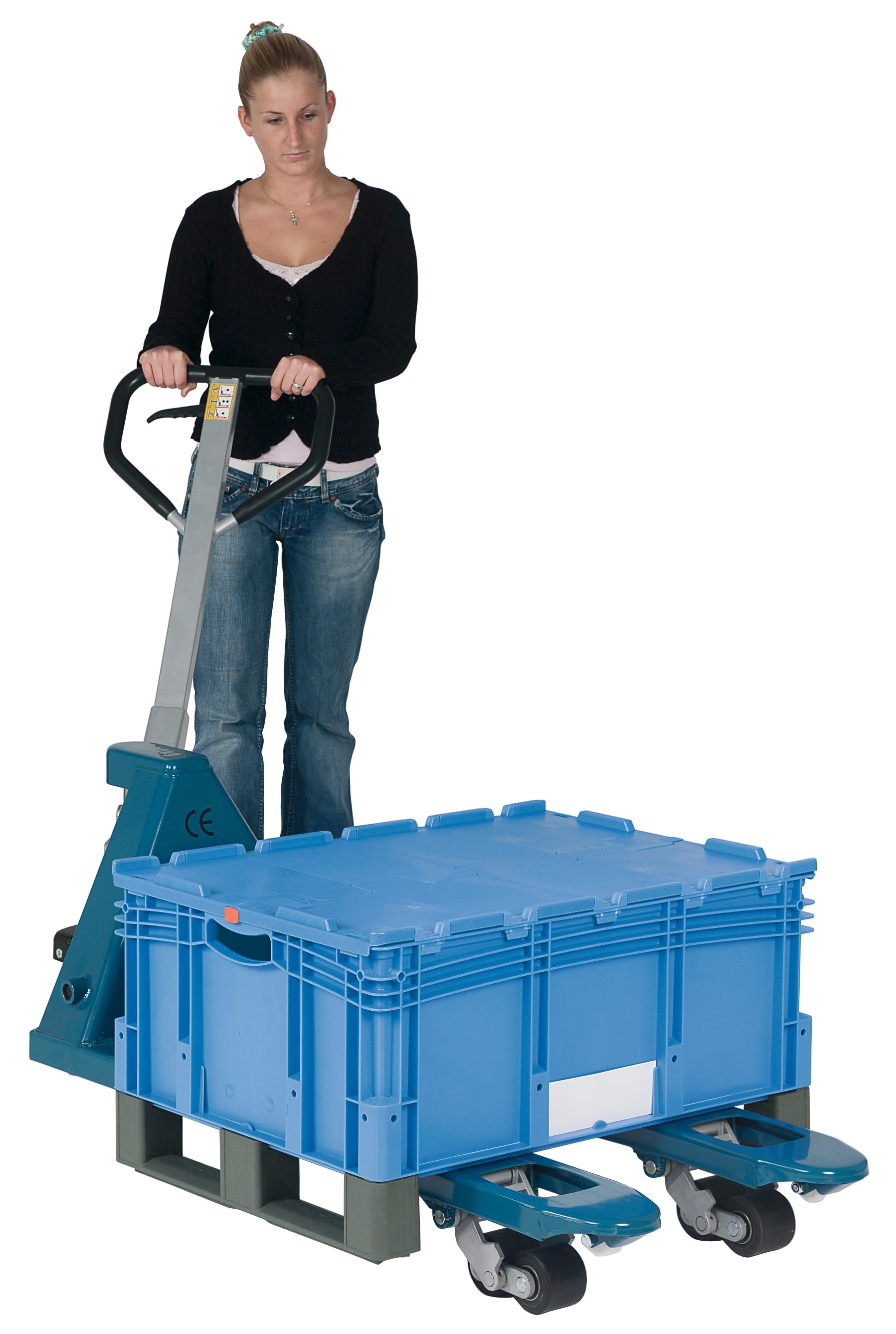 Cajas apilables XL Norma Europea, con paredes cerradas, patines, azul, 6813