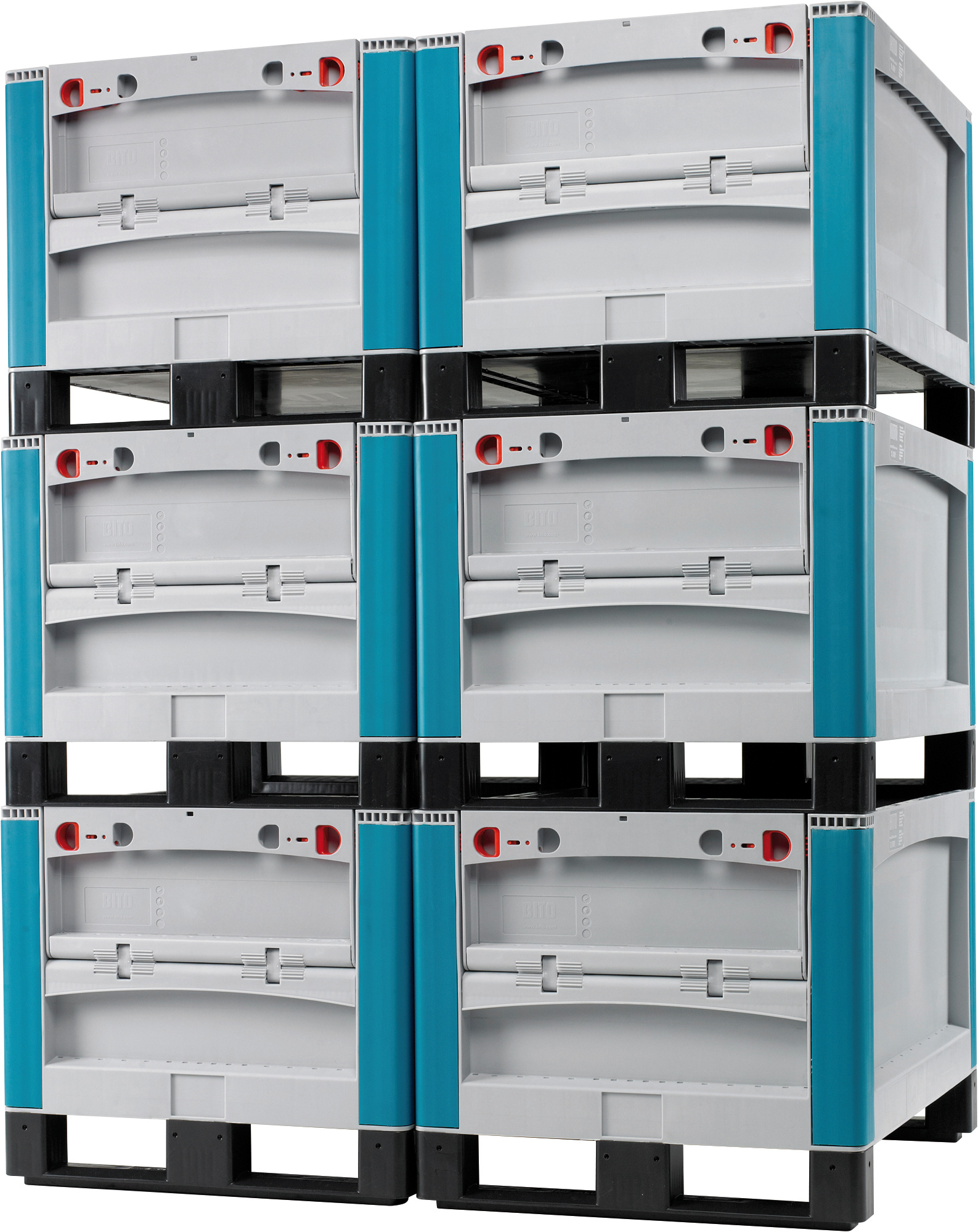 Bacs pour charges lourdes, série SL, semelles, ouverture de prélèvement au petit côté, avec ½ côté abattant, gris clair, turquoise, 30356