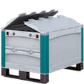 Heavy duty bakken SL, palletvoeten, doorkijk-/ pickopening aan kopse kant, orderverzamelklep, lichtgrijs, turkoois, 30370