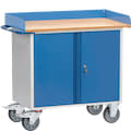 Mobile workshop benches, 400 kg, upstand, blue, beech finish, 43101