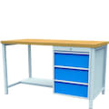 Kastenwerkbänke Premium-Linie, Schubladen, Fach offen, RAL 7035 Lichtgrau / RAL 5012 Lichtblau, Holz, 15-45590