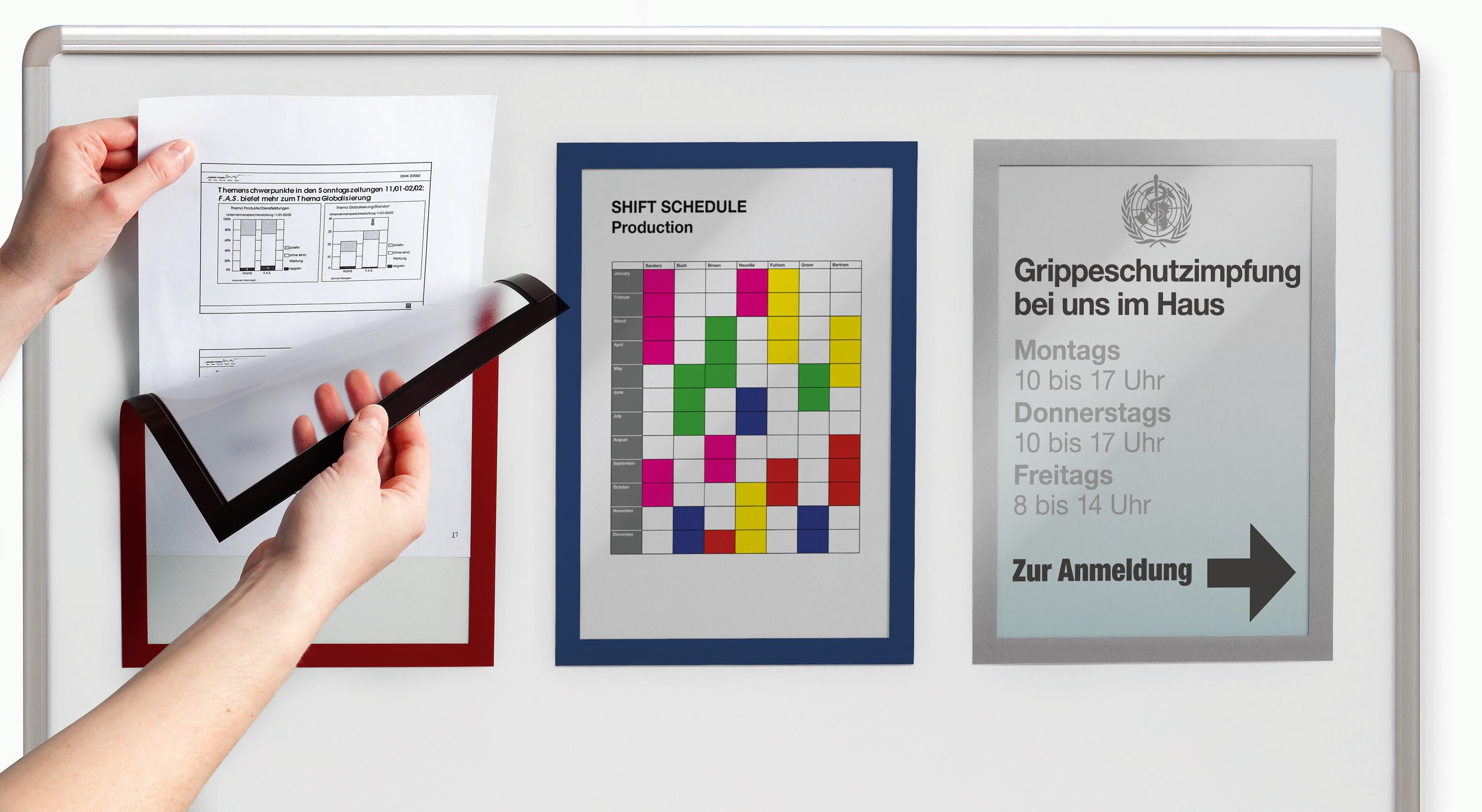 Magnetické držáky pro dokumentaci, červená, modrá, stříbrná, IMG_178409