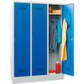 Vestiaires industriels, socle, 3 compartiments, gris clair, bleu, 20744
