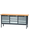 Workbenches Classic Line, drawers, housing in anthracite grey RAL 7016, drawer fronts in light grey RAL 7035, wood, 15-45585