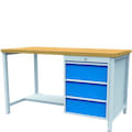 Kastenwerkbänke Premium-Linie, Schubladen, Fach offen, Korpus RAL 7035 Lichtgrau / Fronten RAL 5012 Lichtblau, Holz, 15-45590
